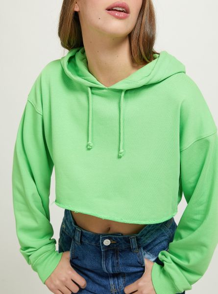 Women Sweatshirts Gn3 Green Light Cropped Hooded Sweatshirt