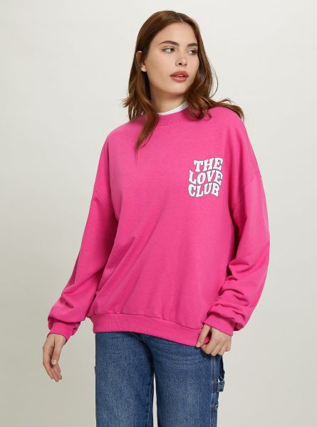 Oversize Sweatshirt With Print Fx2 Fuxia Medium Sweatshirts Women
