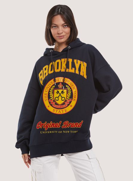 Women Na1 Navy Dark Sweatshirts Sweatshirt With Oversize College Print