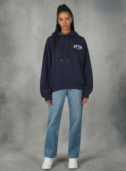 Na2 Navy Medium Sweatshirt With College Print And Hood Sweatshirts Women