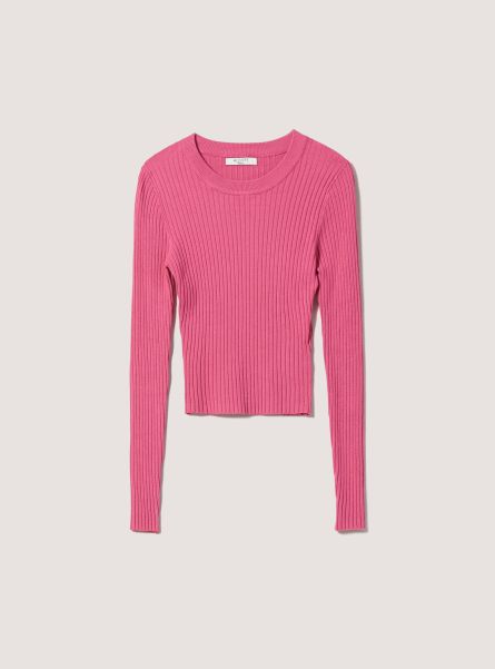 Soft Cropped Ribbed Stretch Pullover Women Mpk1 Pink Mel Dark Sweaters