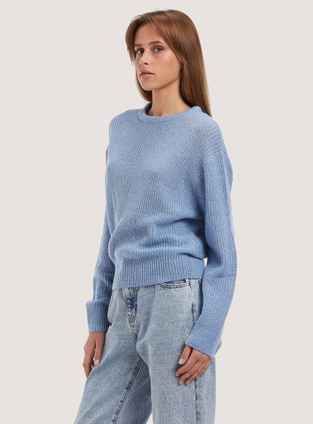 Sweaters Comfort Fit English Stitch Pullover Maz2 Azzurre Mel Med Women
