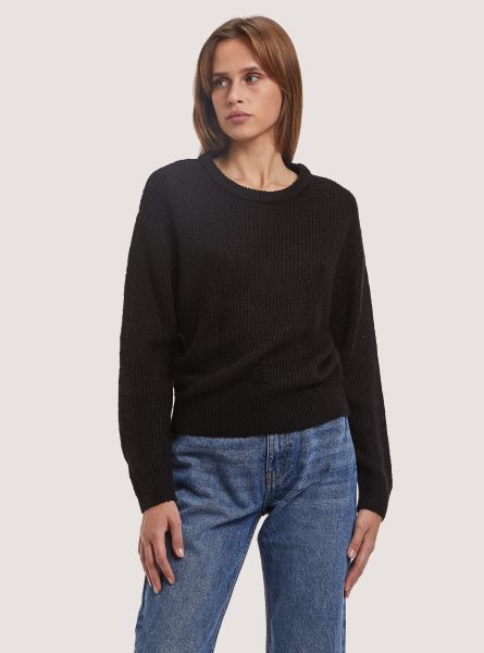 Comfort Fit English Stitch Pullover Sweaters Women Bk1 Black