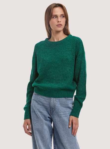 Women Sweaters Gn1 Green Dark Comfort Fit English Stitch Pullover