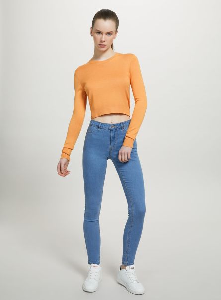 Or3 Orange Light Cropped Crew-Neck Pullover Sweaters Women