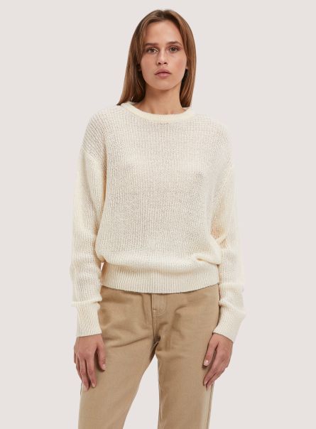 Women Sweaters Comfort Fit English Stitch Pullover Mwh1 White Mel Dark