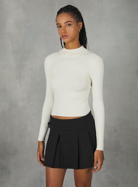 Cropped Ribbed Half-Neck Pullover Wh1 Off White Women Sweaters