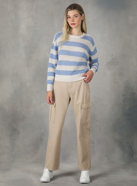 Women Sweaters Maz2 Azzurre Mel Med Striped Comfort Fit Pullover