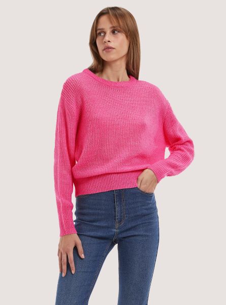 Women Fx3 Fuxia Light Comfort Fit English Stitch Pullover Sweaters