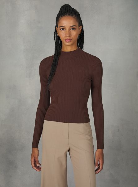 Sweaters Cropped Ribbed Half-Neck Pullover Br2 Brown Medium Women