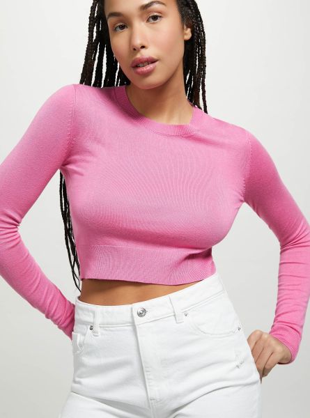 Cropped Crew-Neck Pullover Fx3 Fuxia Light Women Sweaters