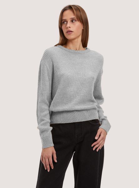 Comfort Fit English Stitch Pullover Mgy2 Grey Mel Medium Women Sweaters