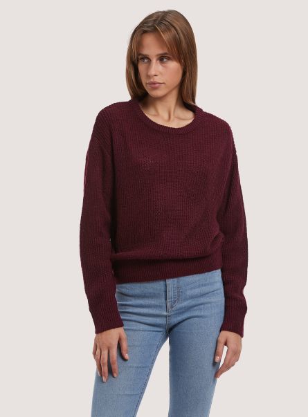 Comfort Fit English Stitch Pullover Sweaters Women Bo1 Bordeaux Dark