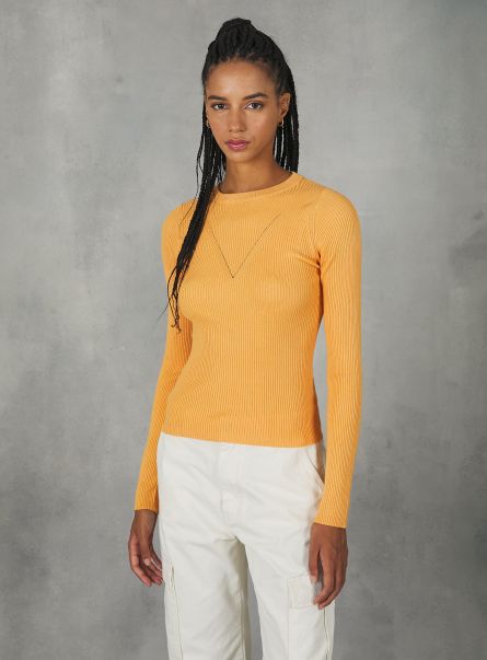 Or3 Orange Light Pullover With V Motif Women Sweaters