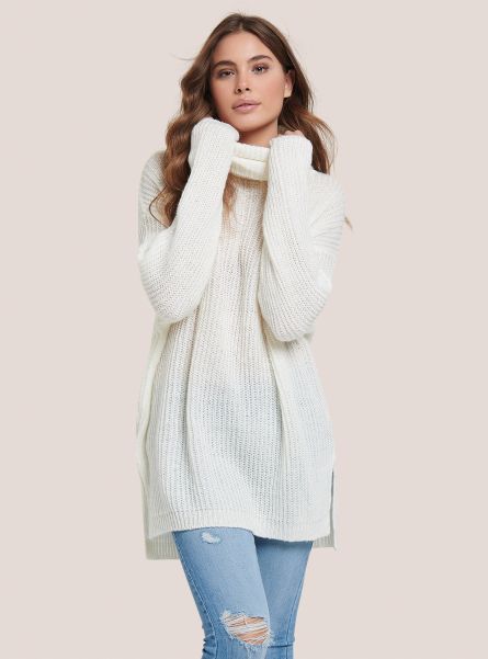 White Sweaters Women Oversized Turtleneck Pullover