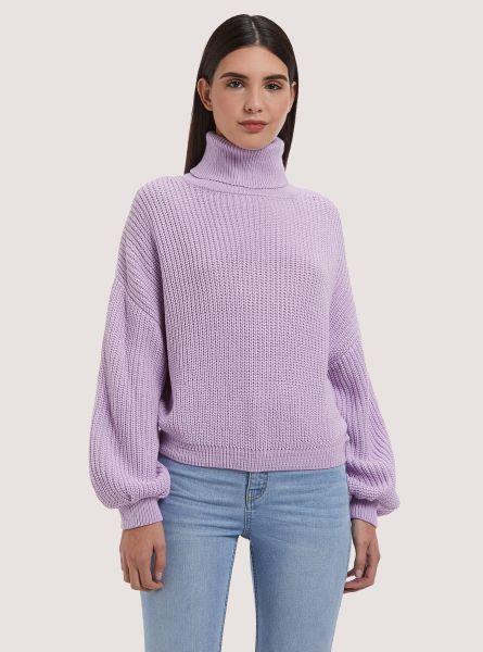 C3303 Lillac Women Sweaters High-Necked Comfort Fit English Rib Pullover