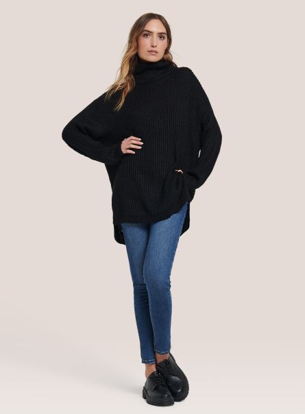 Women Sweaters Oversized Turtleneck Pullover Black
