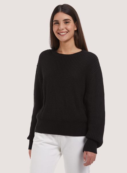Sweaters Black Women High-Necked Comfort Fit English Rib Pullover