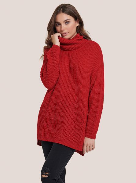 Sweaters Women Oversized Turtleneck Pullover Red