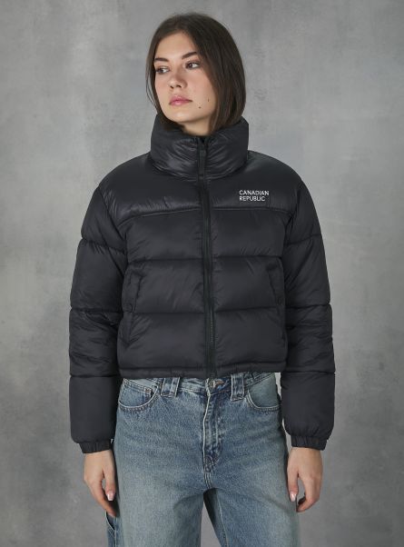 Women Jackets Bk1 Black Cropped Jacket With Recycled Padding