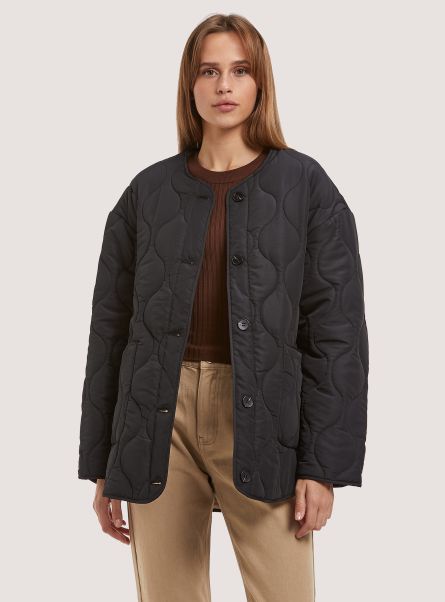 Bk1 Black Women Quilted Jacket With Recycled Padding Jackets