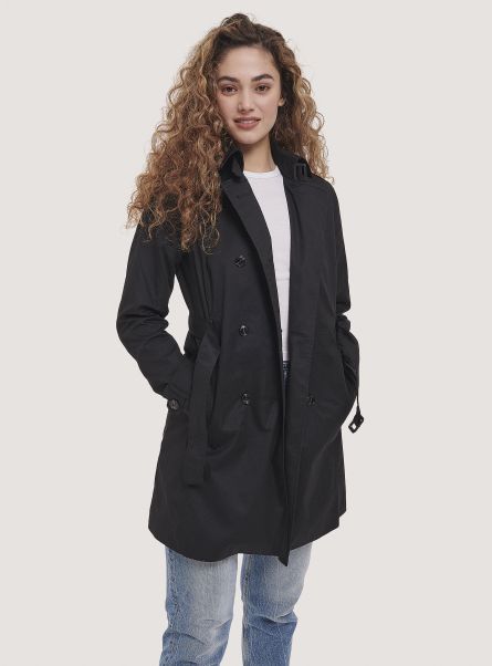 Women Jackets Black Soft Trench Coat With Belt