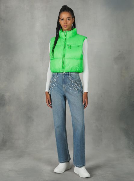 Cropped Sleeveless With Recycled Padding Gc2 Acid Green Medium Women Jackets