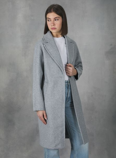 Plain-Coloured Gauze Knit Coat Jackets Mgy2 Grey Mel Medium Women