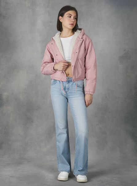Women Jackets Pk3 Pink Light Cropped Jacket With Teddy Lining