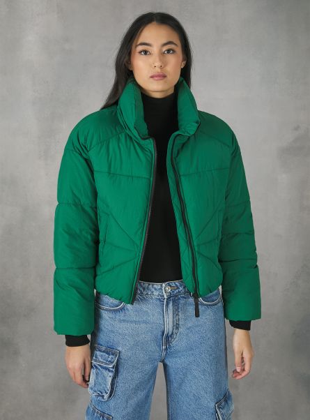 Gn1 Green Dark Cropped Bomber Jacket With Recycled Padding Women Jackets