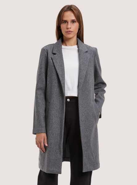 Mgy1 Grey Mel Dark Plain-Coloured Open Coat Women Jackets