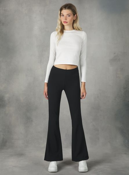 Women Trousers Bk1 Black Flare Trousers With Elasticated Waist