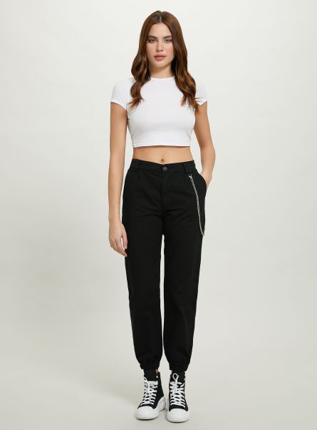 Bk1 Black Women Jogger Trousers With Chain Trousers