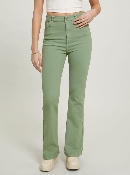 Ky3 Kaky Light Stretch Twill Flare Trousers Women Trousers