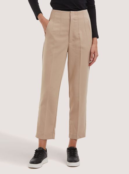 Plain-Coloured Trousers With Darts Bg2 Beige Medium Trousers Women