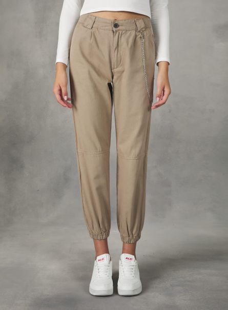 Women Bg1 Beige Dark Jogger Trousers With Chain Trousers