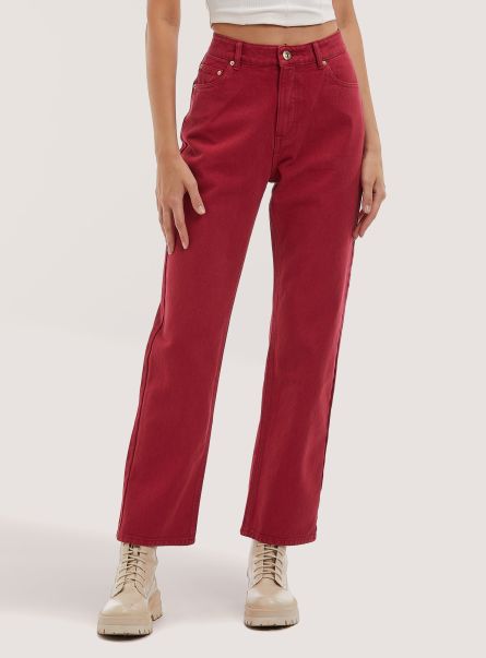 Women Straight Fit Twill Trousers Re2 Red Medium Trousers