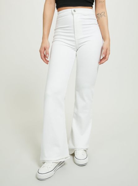 D099 White Jeggings Flare High Waist Jeans Women