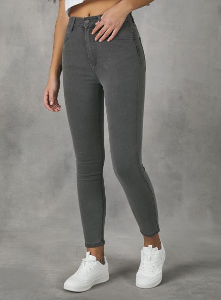 Women Jeans Skinny Fit High Waist Jeans D00G Grey