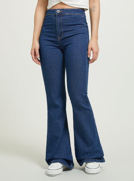 D002 Medium Dark Blue Women Jeans Jeggings Flare High Waist