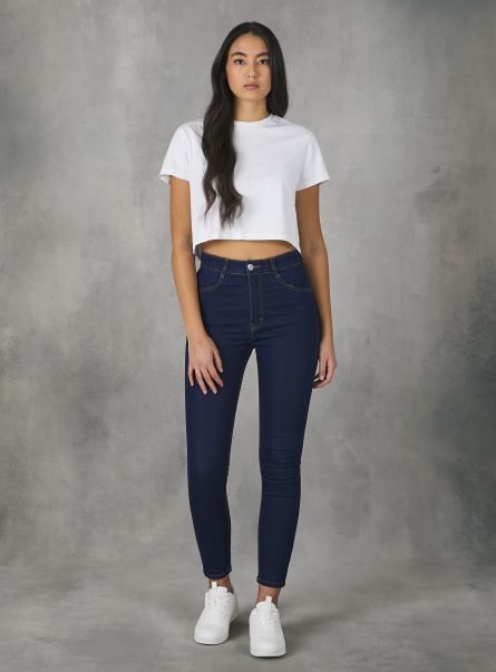 Skinny Fit High Waist Jeans D002 Medium Dark Blue Jeans Women