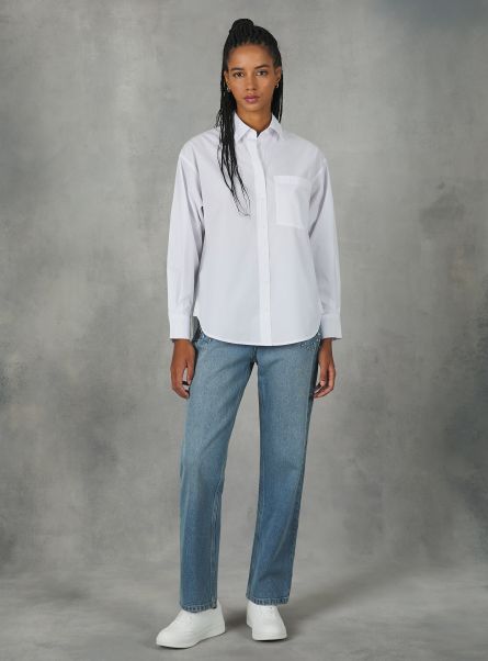 Wh1 Off White Women Shirts And Blouse Oversize Cotton Shirt