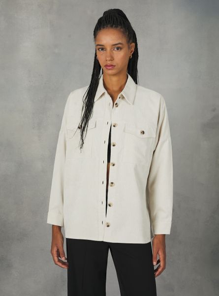 White Shirts And Blouse Women Corduroy Shirt