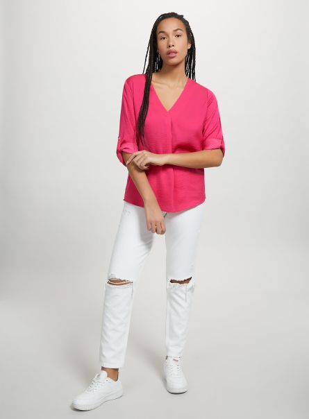 Plain-Coloured Blouse With Neckline Fx3 Fuxia Light Women Shirts And Blouse