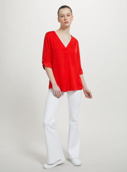 Shirts And Blouse Women Rd2 Red Medium Plain-Coloured Blouse With Neckline