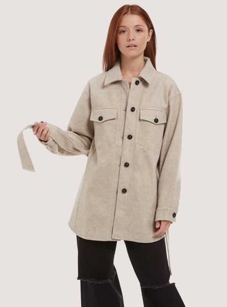 Oversize Soft Touch Shirt Jacket With Belt Wh1 Off White Women Shirts And Blouse