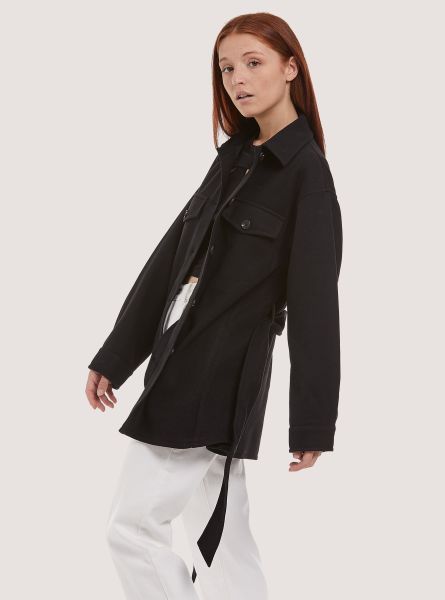 Black Women Shirts And Blouse Oversize Soft Touch Shirt Jacket With Belt