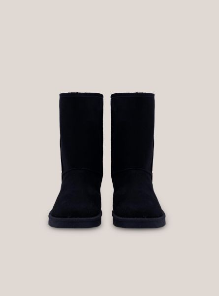 Black Suede Ankle Boots With Faux Fur Inside Women Shoes