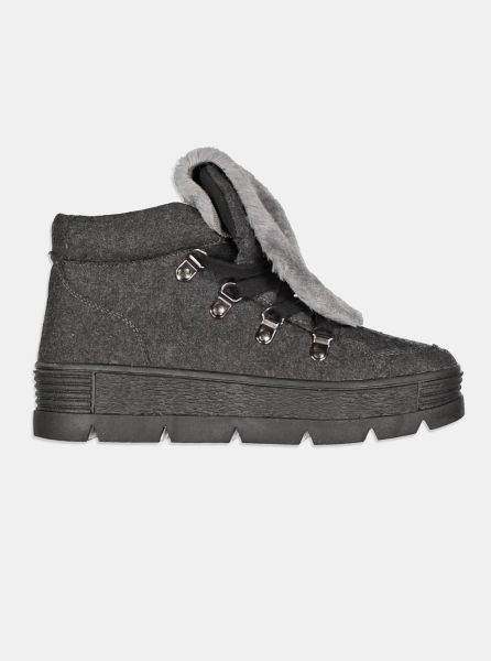 Women Shoes Stivaletto Con Fur C118 Grey