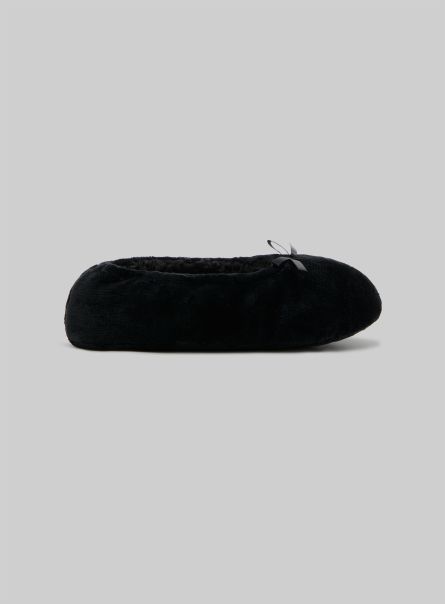 Shoes Women Bk1 Black Faux Fur Sock Slippers